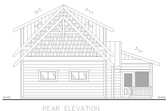 Exterior - Rear Elevation for Cabin House Plan #117-901 - 2 bed, 2 bath