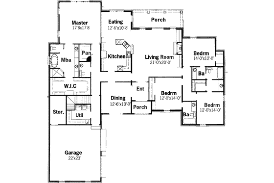 Floor Plan - Main Floor for European House Plan #15-149 - 4 bed, 3.5 bath