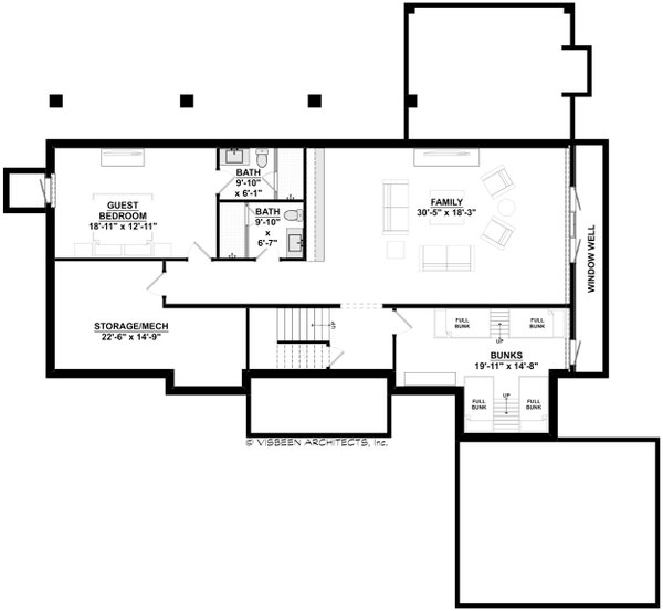 Architectural House Design - Farmhouse Floor Plan - Lower Floor Plan #928-391