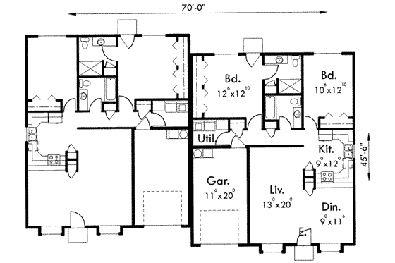 Floor Plan - Main Floor for Ranch House Plan #303-370 - 2 bed, 2 bath