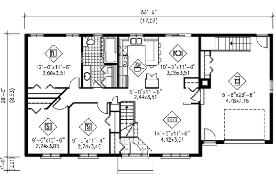 Floor Plan - Main Floor for Ranch House Plan #25-4103 - 3 bed, 1 bath