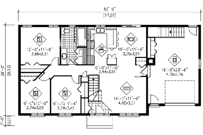 Home Plan - Floor Plan - Main Floor for Ranch House Plan #25-4103 - 3 bed, 1 bath