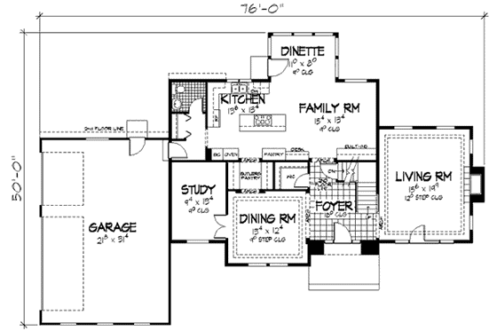 Floor Plan - Main Floor for European House Plan #51-138 - 4 bed, 2.5 bath