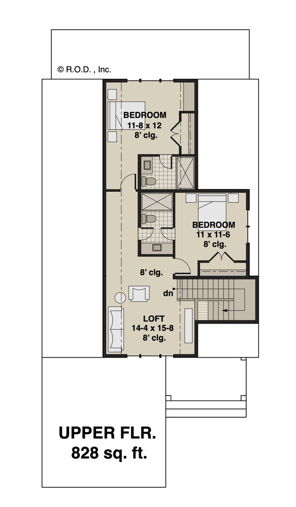 Farmhouse Floor Plan - Upper Floor Plan #51-1262