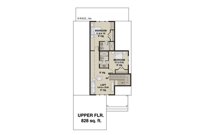 House Blueprint - Floor Plan - Upper Floor for Farmhouse House Plan #51-1262 - 3 bed, 3.5 bath