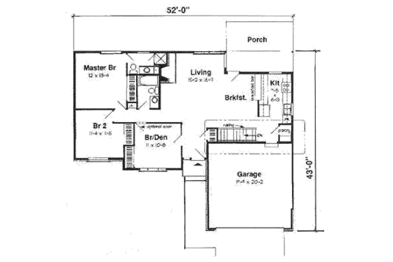 Floor Plan - Main Floor for Ranch House Plan #116-148 - 3 bed, 2 bath