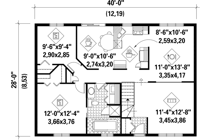 Home Plan - Floor Plan - Main Floor for Classical House Plan #25-4825 - 2 bed, 1 bath