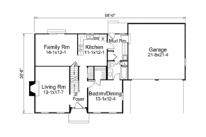 Floor Plan - Main Floor for Colonial House Plan #57-513 - 4 bed, 2 bath