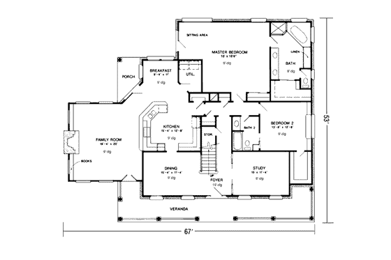 Floor Plan - Main Floor for Southern House Plan #410-182 - 4 bed, 3 bath