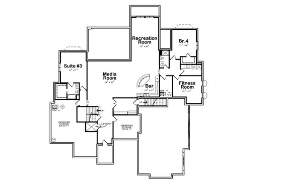 Floor Plan - Lower Floor for Traditional House Plan #20-2530 - 4 bed, 4.5 bath