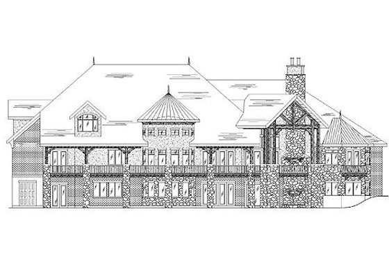Exterior - Rear Elevation for European House Plan #5-444 - 5 bed, 6 bath