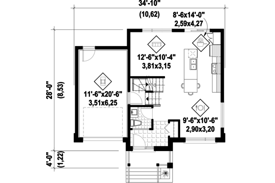 Floor Plan - Main Floor for Contemporary House Plan #25-4572 - 3 bed, 1 bath