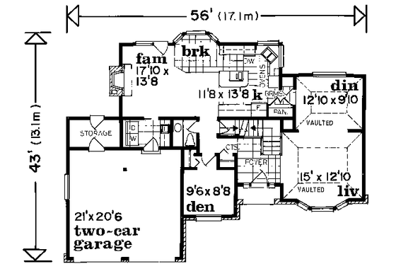 Floor Plan - Main Floor for Traditional House Plan #47-608 - 3 bed, 2.5 bath
