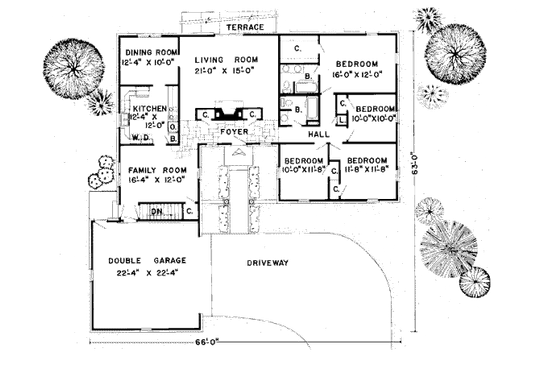 Floor Plan - Main Floor for Ranch House Plan #312-758 - 4 bed, 2 bath