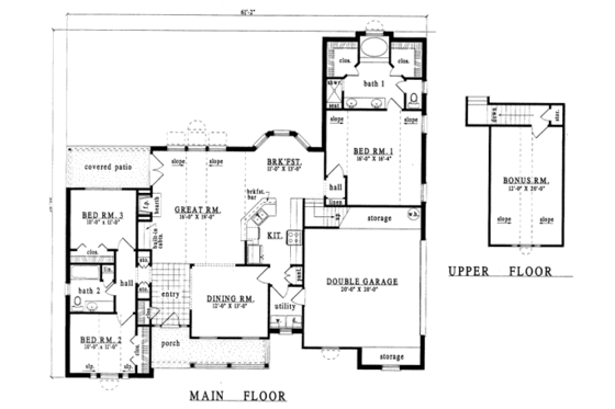 Floor Plan - Main Floor for Country House Plan #42-208 - 3 bed, 2 bath