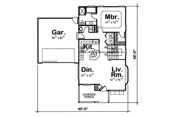 Floor Plan - Main Floor for Farmhouse House Plan #20-2633 - 3 bed, 2.5 bath