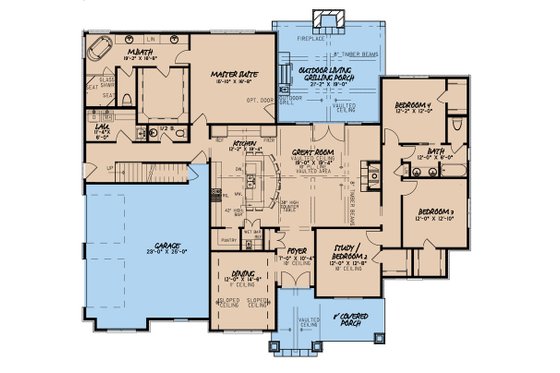 Floor Plan - Main Floor for Craftsman House Plan #923-172 - 4 bed, 3.5 bath