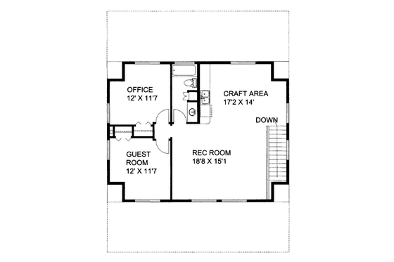 Floor Plan - Upper Floor for Bungalow House Plan #117-734 - 2 bed, 2 bath
