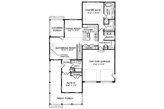 Floor Plan - Main Floor for Farmhouse House Plan #413-792 - 2 bed, 2 bath