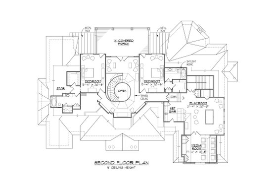 Floor Plan - Upper Floor for European House Plan #1054-91 - 4 bed, 4.5 bath