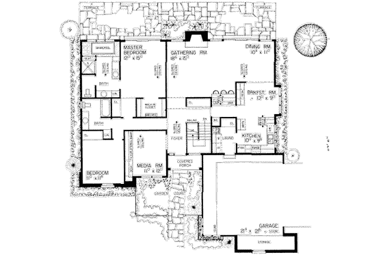 Floor Plan - Main Floor for Ranch House Plan #72-452 - 2 bed, 2 bath