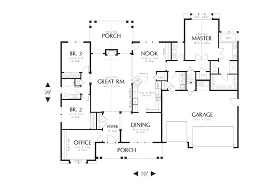 Floor Plan - Main Floor for Craftsman House Plan #48-555 - 3 bed, 2.5 bath