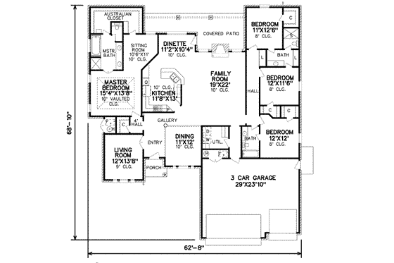 Floor Plan - Main Floor for Traditional House Plan #65-293 - 4 bed, 3 bath