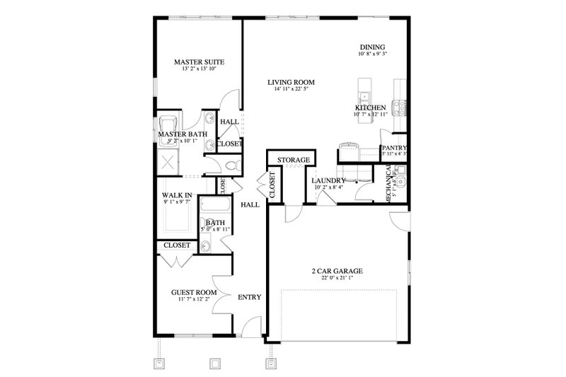 Architectural House Design - Floor Plan - Main Floor for Craftsman House Plan #1060-449 - 2 bed, 2 bath