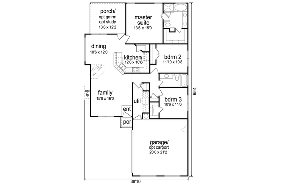 Floor Plan - Main Floor for Modern House Plan #84-515 - 3 bed, 2 bath