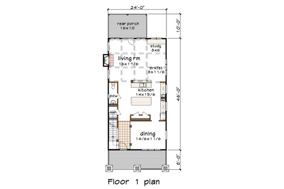 Floor Plan - Main Floor for Craftsman House Plan #79-317 - 2 bed, 2.5 bath