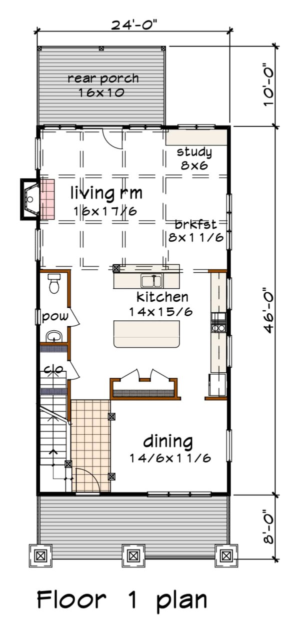 Floor Plan - Main Floor for Craftsman House Plan #79-317 - 2 bed, 2.5 bath