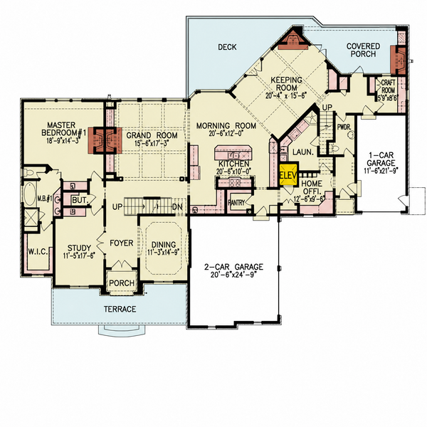 Floor Plan - Main Floor for Traditional House Plan #54-695 - 4 bed, 3 bath