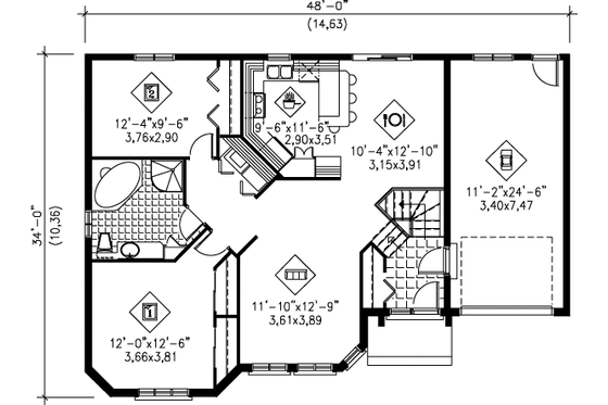 Floor Plan - Main Floor for European House Plan #25-184 - 2 bed, 1 bath
