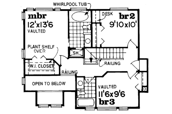 Floor Plan - Upper Floor for Traditional House Plan #47-413 - 3 bed, 2.5 bath
