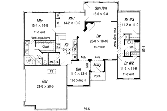 Floor Plan - Main Floor for European House Plan #329-115 - 3 bed, 2 bath