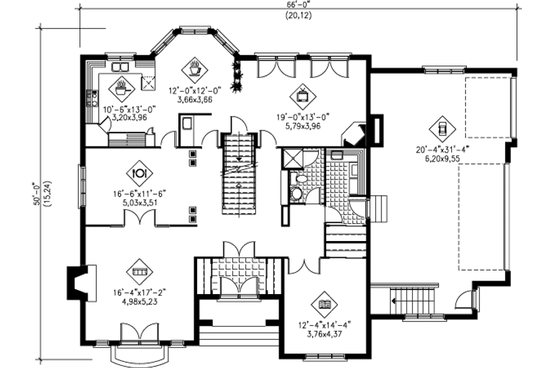 House Design - Floor Plan - Main Floor for European House Plan #25-2126 - 3 bed, 3 bath
