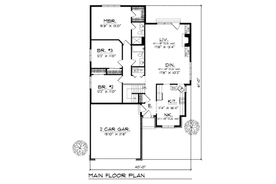 Floor Plan - Main Floor for Traditional House Plan #70-268 - 3 bed, 2 bath