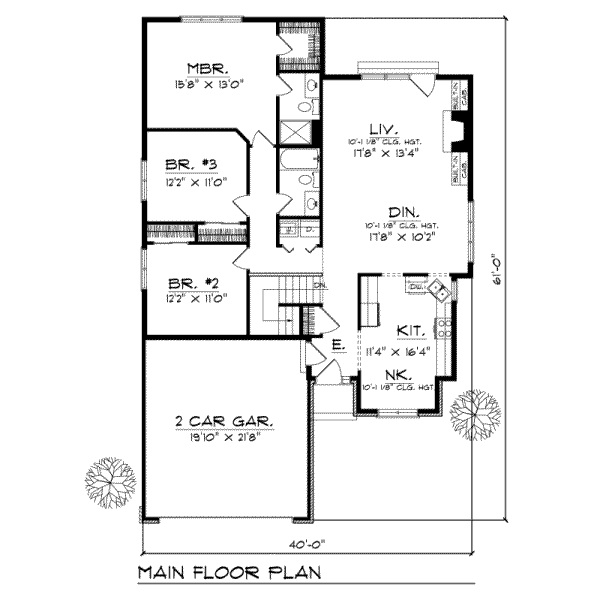 Floor Plan - Main Floor for Traditional House Plan #70-268 - 3 bed, 2 bath