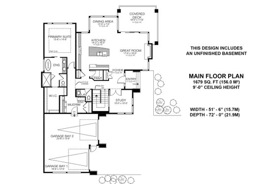 Floor Plan - Main Floor for Modern House Plan #1100-83 - 1 bed, 1.5 bath