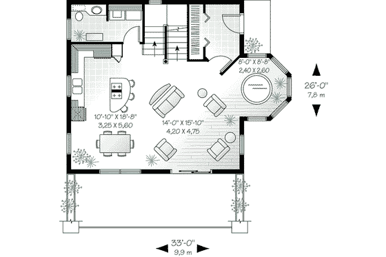 Floor Plan - Main Floor for Cottage House Plan #23-505 - 2 bed, 1.5 bath