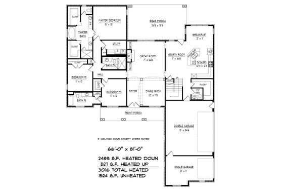 Floor Plan - Main Floor for Traditional House Plan #424-422 - 4 bed, 4.5 bath