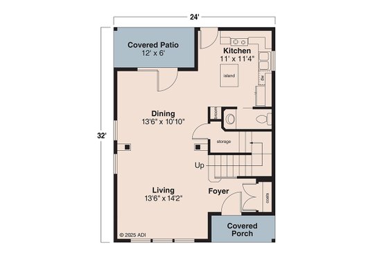 Floor Plan - Main Floor for Farmhouse House Plan #124-310 - 3 bed, 2.5 bath