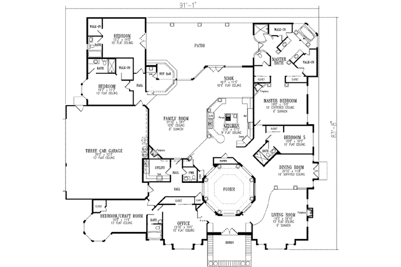 Dream House Plan - Floor Plan - Main Floor for Mediterranean House Plan #1-932 - 5 bed, 5.5 bath