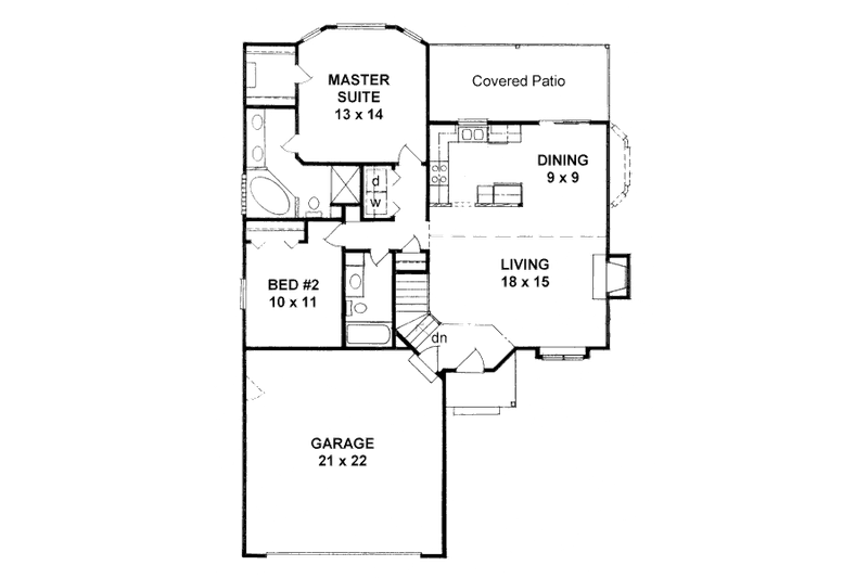 Architectural House Design - Floor Plan - Main Floor for Traditional House Plan #58-158 - 2 bed, 2 bath