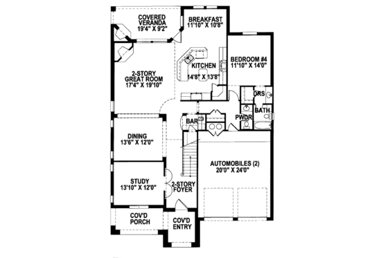 Floor Plan - Main Floor for European House Plan #141-351 - 4 bed, 3.5 bath
