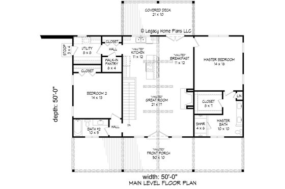 Floor Plan - Main Floor for Ranch House Plan #932-572 - 2 bed, 2 bath