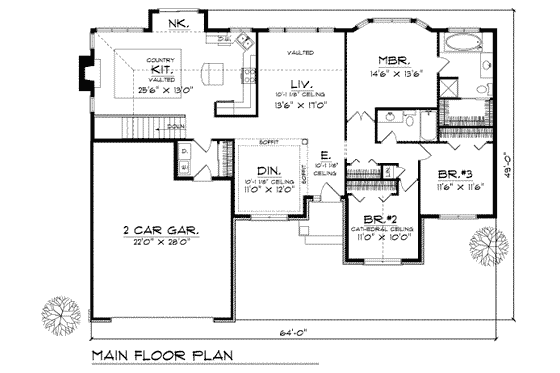 Floor Plan - Main Floor for Ranch House Plan #70-648 - 3 bed, 2 bath
