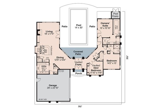 Floor Plan - Main Floor for Ranch House Plan #124-501 - 3 bed, 2.5 bath