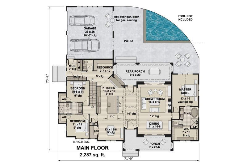 Architectural House Design - Floor Plan - Main Floor for Craftsman House Plan #51-1304 - 3 bed, 2.5 bath