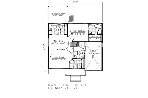 Floor Plan - Main Floor for Craftsman House Plan #138-370 - 3 bed, 1.5 bath